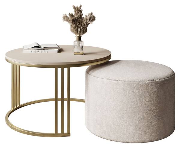 Couchtisch mit Hocker LORI Beige - Kaschmir - Creme - Gold