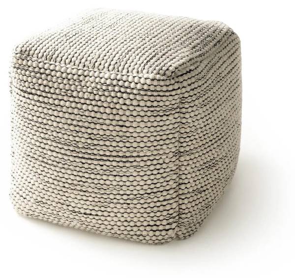 Handgefertigter Woll-Pouf Rocco Beige