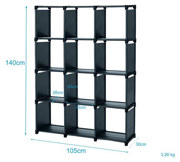 Modulares Bücherregal Steckregal Brianna Schwarz - Textil - 30 x 140 x 105 cm
