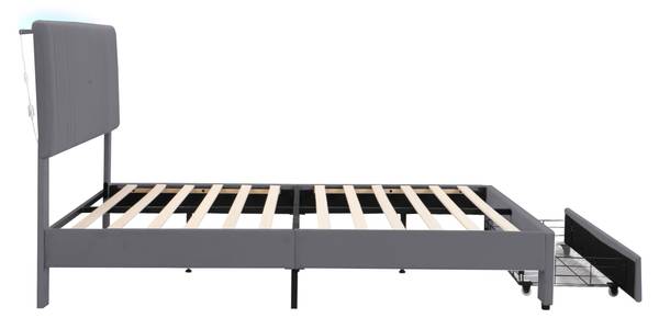 Polsterbett O12106 Grau - Holz teilmassiv - 145 x 109 x 211 cm