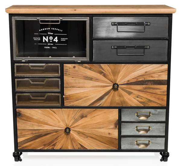 Sideboard CONTINENTO XL Braun - Tanne - Stahl - 34 x 84 x 88 cm