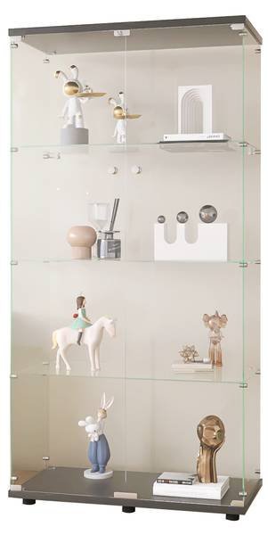 Glasvitrine DQRN01 Schwarz - Glas - Massivholz - 80 x 164 x 36 cm