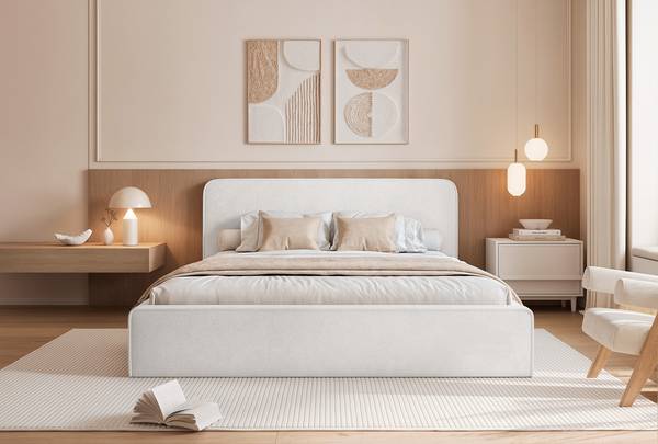 Monteli gestoffeerd bed wit - Breedte: 158 cm