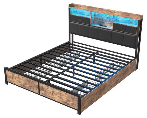 Polsterbett Stauraumbett hyf01 Schwarz - Metall - Massivholz - 142 x 121 x 220 cm