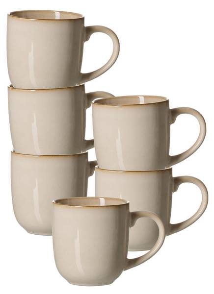 Kaffeebecher Olivia 6er Set Beige - Keramik - 9 x 10 x 14 cm