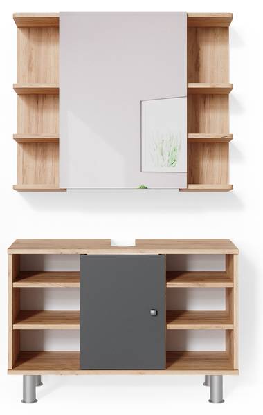 Badmöbel-Set Fynn 34717 2er Set Anthrazit - Braun - Eiche Dekor