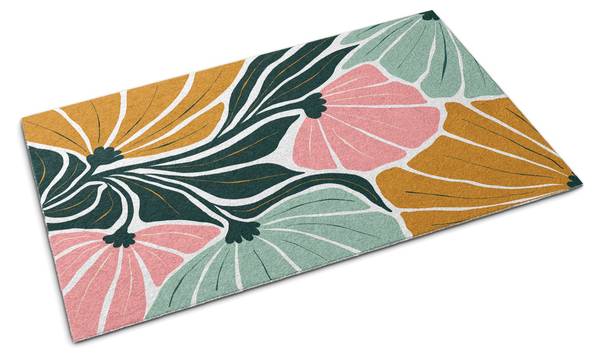 Fußmatte Geometrische Blumen Grün - Polyamid - 90 x 60 x 4 cm