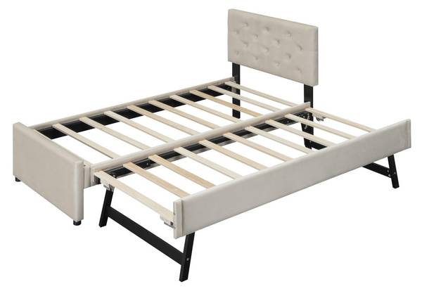 Polsterbett FU AJL005 Beige - Samt - 105 x 104 x 209 cm