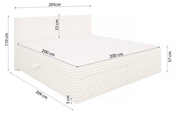 Boxspringbed met opbergruimte Maya beige - Breedte: 205 cm