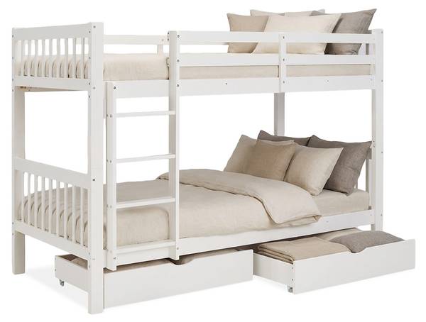 Lit superposé 3053 Avec sommier à lattes & matelas - Avec coffre de lit