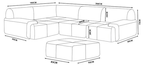Hoekbank 4-zits met chaise longue MOUS crèmewit