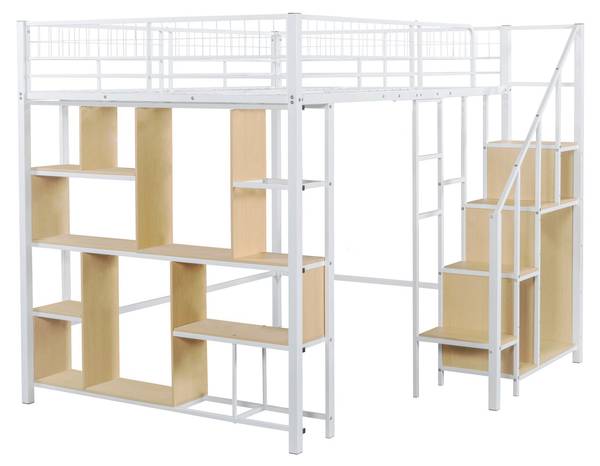 Multifunktionales Hochbett-BB1057 Weiß - Metall - 184 x 170 x 208 cm