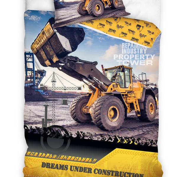 Bettwäsche Bagger & Baustelle Blau - Gelb - Textil - 135 x 200 x 1 cm
