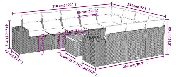 Garten-Lounge-Set 3034825-2 (11-teilig) Schwarz