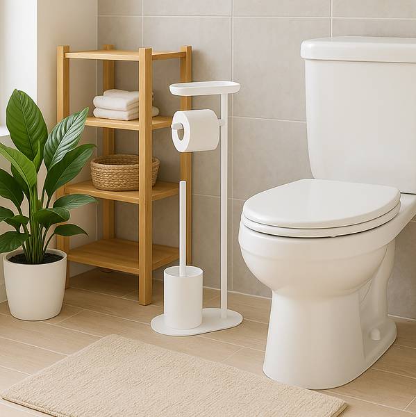 Toiletbutler met bakje wit - ijzer - 23 x 65 x 17 cm