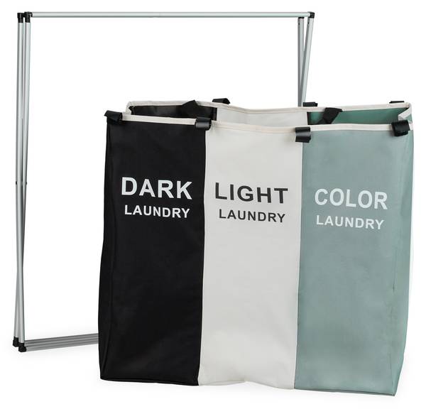 Faltbarer Wäschesammler 3 Fächer Schwarz - Grau - Weiß - Polyester - Aluminium - 65 x 60 x 37 cm