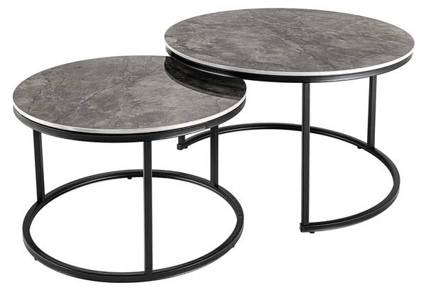Couchtische ELEGANCE 2er Set Grau - Weiß - Marmor - 75 x 47 x 75 cm