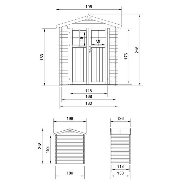 Gartenhaus mit Boden M367F+M367G Beige - Fichte - 180 x 224 x 130 cm