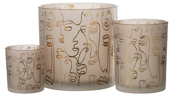 Windlicht Happy Faces Braun - Glas - 15 x 15 x 15 cm