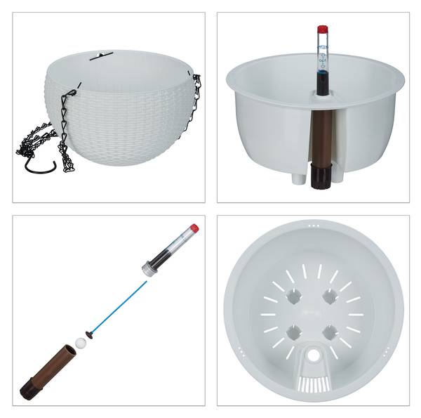 Blumenampel mit Wasserspeicher 2er Set Schwarz - Weiß - Eisen - 19 x 54 x 19 cm