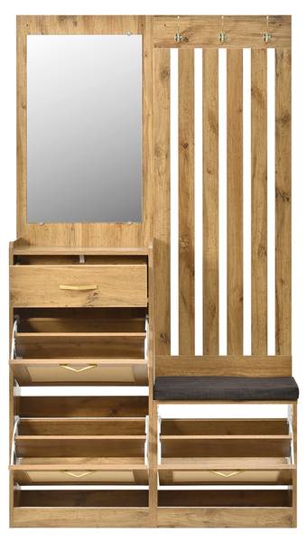 Kompaktgarderobe Coeus Ⅰ Braun - Holzwerkstoff - Glas - Metall - 100 x 180 x 26 cm