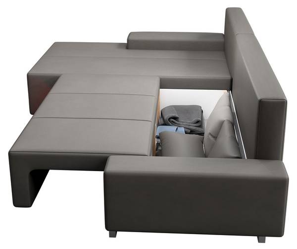 Sofa Davos LED mit Ottomane links Grau - Armlehne davorstehend links