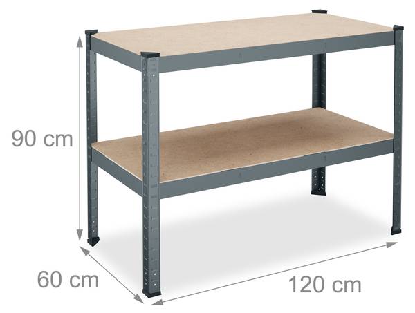 Werkbank 2 Ebenen Braun - Grau - Stahl - 120 x 90 x 60 cm