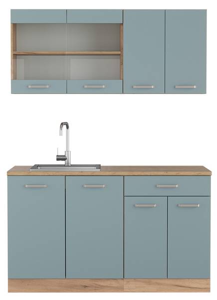 Singleküche R-Line 42950 Blau / Grau - Eiche Dekor