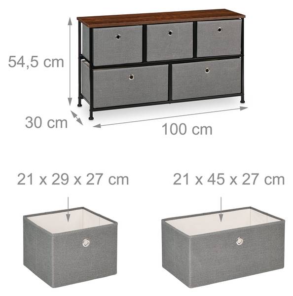 Commode à 5 tiroirs style industriel Noir - Marron - Gris - Polyester - Acier - 100 x 55 x 30 cm