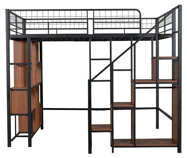 Multifunktionales Hochbett-BB1056 Schwarz - Metall - 184 x 170 x 208 cm