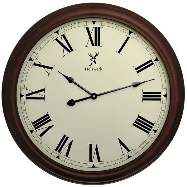 Wanduhr LEBACH Braun - Weiß - Glas - Metall - Massivholz - 60 x 60 x 6 cm