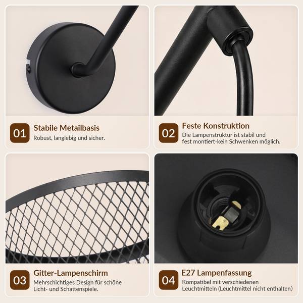 Wandlampe PPOS Schwarz - Eisen - 9 x 33 x 22 cm