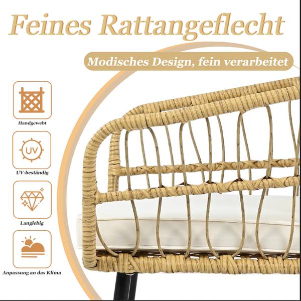 Balkonset Emilia (5-teilig) Beige - Holzwerkstoff - Metall - Polyrattan