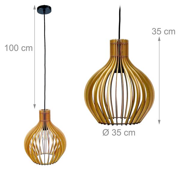 Hängelampe mit Holzlamellen Schwarz - Braun - Eisen - 35 x 35 x 35 cm