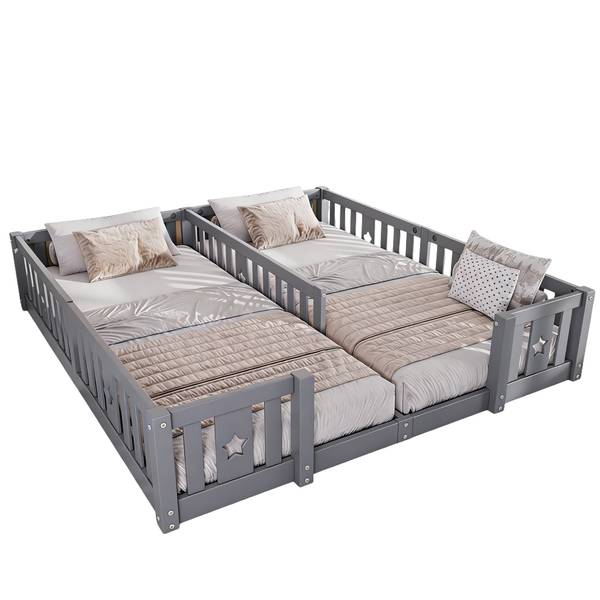 Bettrahmen HF089 Grau - Massivholz - 188 x 40 x 206 cm