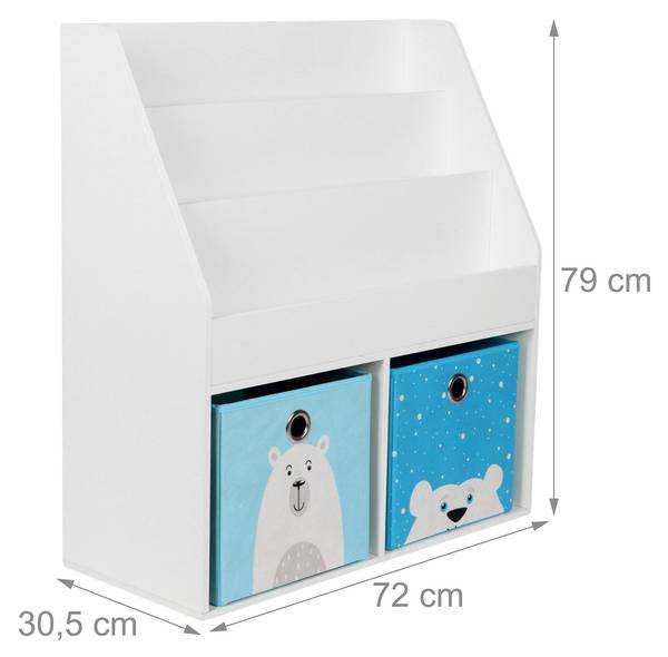 Kinderboekenkast met 2 manden blauw - wit - plaatmateriaal op houtbasis - papier - textiel - 72 x 79 x 31 cm