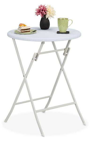 Runder Gartentisch in Rattan-Optik Weiß