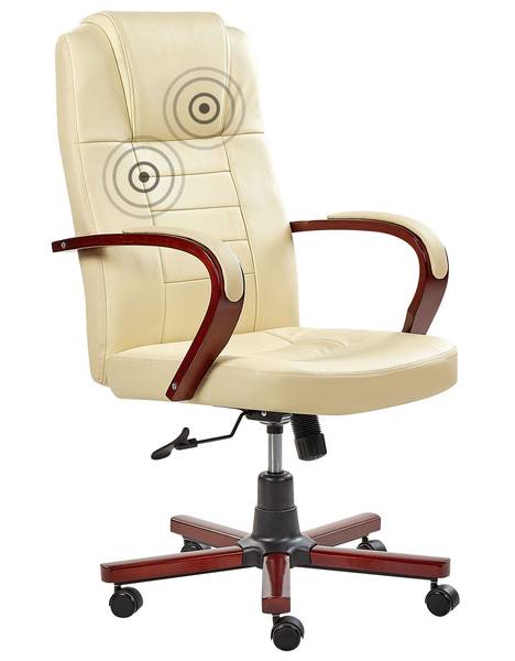 Fauteuil massant DIAMOND Beige - Noir - Marron - Cuir véritable - 66 x 118 x 67 cm
