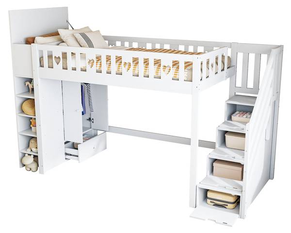 Hochbett BB5890 Weiß - Massivholz - 95 x 150 x 287 cm