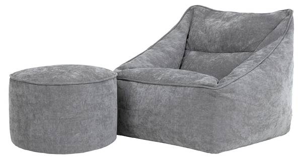 Sitzsack Sessel Chenille mit Hocker Grau - Chenille - 100 x 80 x 88 cm