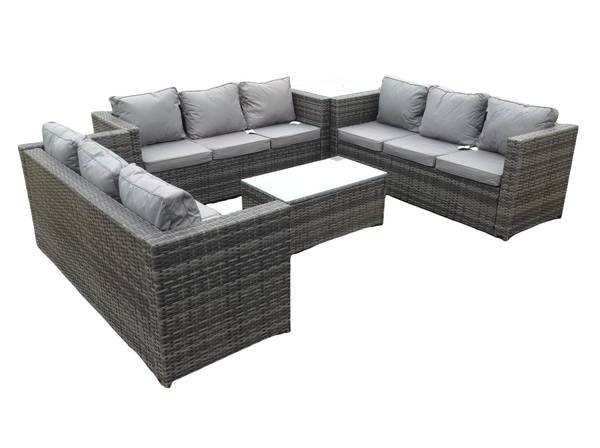 Lounge Rattan Gartensofa L(6er-Set) Grau - Webstoff - Polyresin