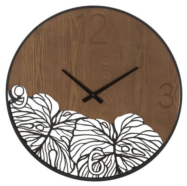 Wanduhr Wood/Leaf Braun - Massivholz - 2 x 60 x 60 cm