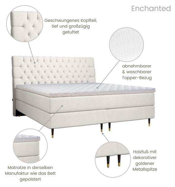 Boxspringbett Enchanted Beige - Liegefläche Breite: 180 cm