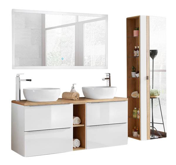 Badmöbel-Set TOSKANA-56-555 3er-Set Weiß - Holzwerkstoff - 205 x 190 x 46 cm