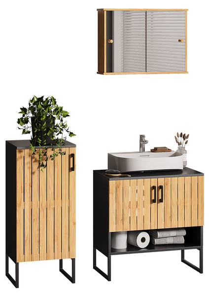 Badmöbel-Set Vayra 56196 Braun - Stahl - 60 x 66 x 33 cm