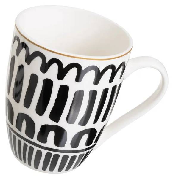 Becher Lyne 4er-Set Schwarz - Weiß - Keramik - 18 x 22 x 9 cm