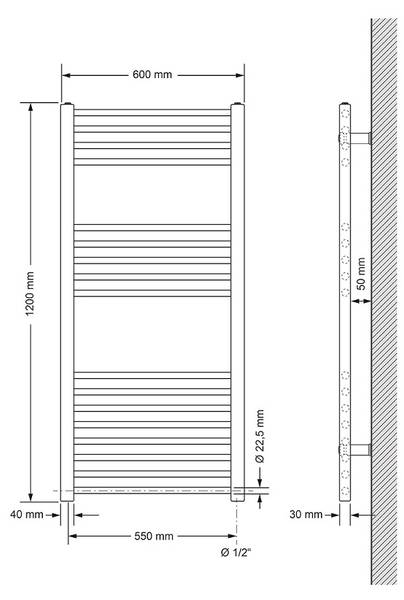 Badheizkörper PARIS Silber - 3 x 120 x 60 cm