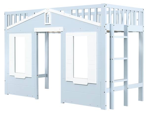 Hochbett OzeanAttic Ⅰ Blau - Holzwerkstoff - Massivholz - 95 x 135 x 210 cm
