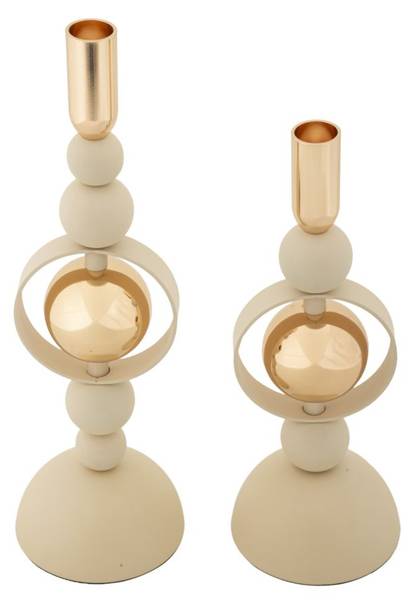 Kaarshouder Saturno 2Er Set beige - metaal - 10 x 33 x 10 cm