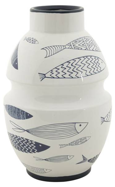 Vase Fish Weiß - Keramik - 21 x 31 x 21 cm